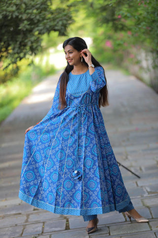 Royal Blue Bhandhej Anarkali Pant set