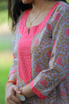Grey and Pink  Cotton Kurti