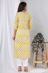 Yellow with Blue blocks - Hand Block Printed Cotton Kurti