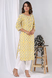 Yellow with Blue blocks - Hand Block Printed Cotton Kurti