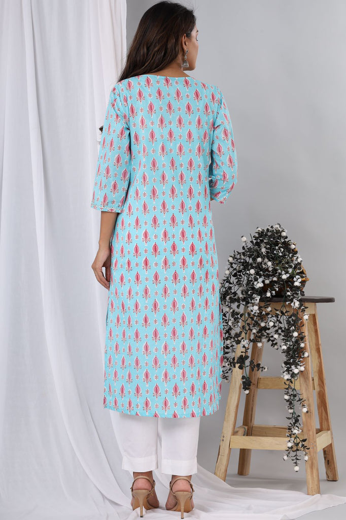 Green floral hand block printed cotton kurti – GoCoop