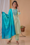 Pastel green Suit with Cotton Shibori Dupatta