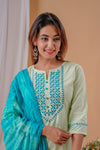 Pastel green Suit with Cotton Shibori Dupatta