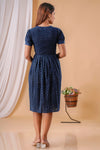 Indigo Knee Length-Hand Block Printed Cotton Dress