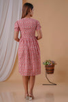 Peach floral Prints Knee Length-Hand Block Printed Cotton Dress