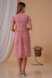 Peach floral Prints Knee Length-Hand Block Printed Cotton Dress