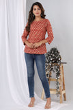 Red  Cotton Handblock Printed Top
