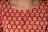 Red  Cotton Handblock Printed Top