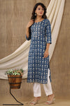 Navy Blue with White Bells Cotton Kurti