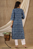 Navy Blue with White Bells Cotton Kurti