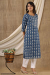 Navy Blue with White Bells Cotton Kurti