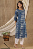 Navy Blue with White Bells Cotton Kurti