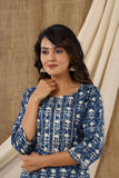 Navy Blue with White Bells Cotton Kurti