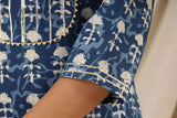Navy Blue with White Bells Cotton Kurti