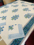 Lovely Orchid Cotton Handblock Printed 6 seater Dining table cover with 6 full printed Napkins