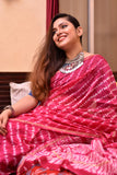 Chanderi Cotton Silk Saree - Rani Shibori