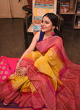 Chanderi Cotton Silk Saree - Yellow Pink