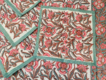 Ferozi Peach Mix Cotton Handblock Printed 6 seater Dining table cover with 6 full printed Napkins