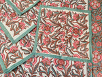 Ferozi Peach Mix Cotton Handblock Printed 6 seater Dining table cover with 6 full printed Napkins