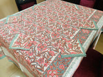 Ferozi Peach Mix Cotton Handblock Printed 6 seater Dining table cover with 6 full printed Napkins