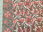 Ferozi Peach Mix Cotton Handblock Printed 6 seater Dining table cover with 6 full printed Napkins