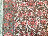 Ferozi Peach Mix Cotton Handblock Printed 6 seater Dining table cover with 6 full printed Napkins