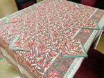 Ferozi Peach Mix Cotton Handblock Printed 6 seater Dining table cover with 6 full printed Napkins