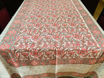 Ferozi Peach Mix Cotton Handblock Printed 6 seater Dining table cover with 6 full printed Napkins
