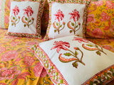 Peach Flowers- Hand Block Printed Cushion Covers (16 X16 Inch; Set of 5)