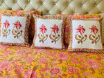 Peach Flowers- Hand Block Printed Cushion Covers (16 X16 Inch; Set of 5)