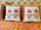 Peach Flowers- Hand Block Printed Cushion Covers (16 X16 Inch; Set of 5)