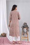 Olive green with Pink flowers Cotton Kurti