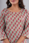 Olive green with Pink flowers Cotton Kurti