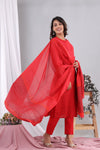 Red Mirchi Cotton Suit with Cotton Dupatta