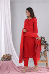 Red Mirchi Cotton Suit with Cotton Dupatta