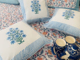 Blue orchids - Hand Block Printed Cushion Covers (16 X16 Inch; Set of 5)