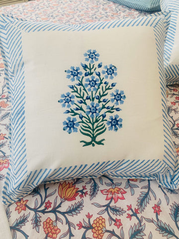Blue orchids - Hand Block Printed Cushion Covers (16 X16 Inch; Set of 5)
