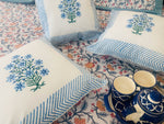 Blue orchids - Hand Block Printed Cushion Covers (16 X16 Inch; Set of 5)