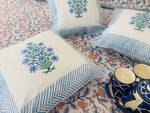 Blue orchids - Hand Block Printed Cushion Covers (16 X16 Inch; Set of 5)