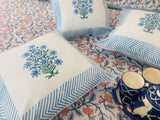 Blue orchids - Hand Block Printed Cushion Covers (16 X16 Inch; Set of 5)