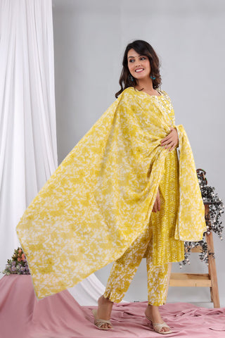 Mustard Cotton Suit with Cotton Dupatta