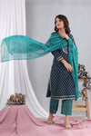 Mehndi Cotton Suit with Cotton Dupatta