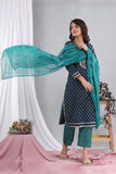 Mehndi Cotton Suit with Cotton Dupatta