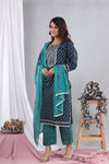 Mehndi Cotton Suit with Cotton Dupatta