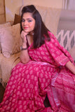 Hot Pink Pure Cotton Handblock Printed linen Saree