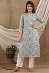 Sage green Floral Cotton Kurti