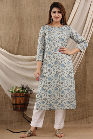 Sage green Floral Cotton Kurti