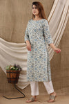 Sage green Floral Cotton Kurti