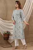 Sage green Floral Cotton Kurti