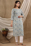 Sage green Floral Cotton Kurti